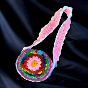 Multicolor Hippie Handmade Daisy Canteen Shoulder Handbag Purse